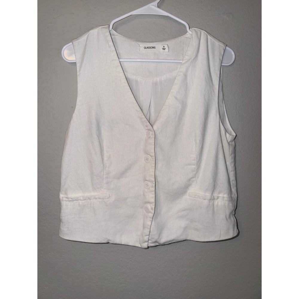 Glassons White Linen Blend Button Up Waistcoat Vest Size 8